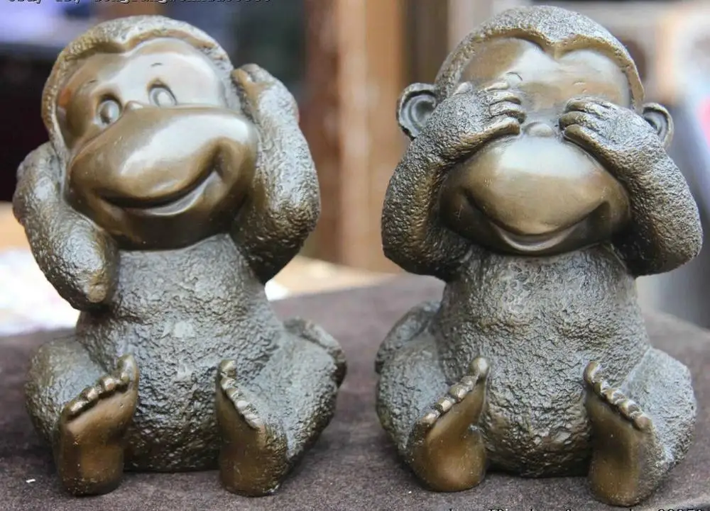 China Folk Bronze Copper Home Feng Shui lovely Four Monkey Monkeys Statue Set | Дом и сад