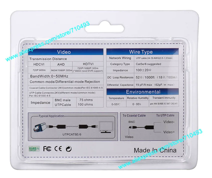 Балуны для видео 10 пар/лот AHD/HDCVI/HDTVI витые BNC видеонаблюдения Balun UTP Cat5 20 шт. |