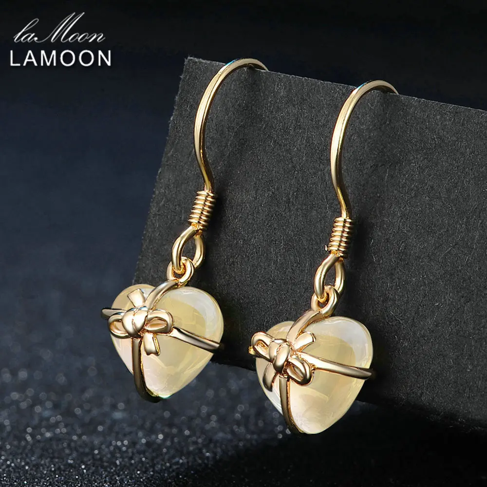 Ламоон серьги с янтарем романтическое сердце 100% натуральный цитрин 925 пробы