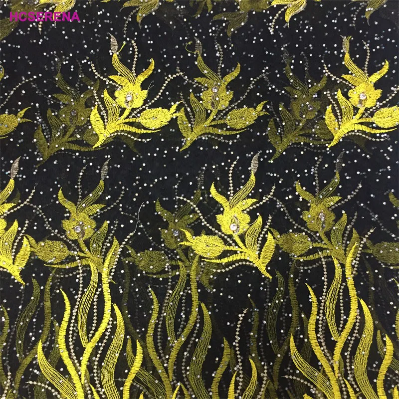 Высококачественная новейшая кружевная ткань 2018 желтая вышитая фатиновая