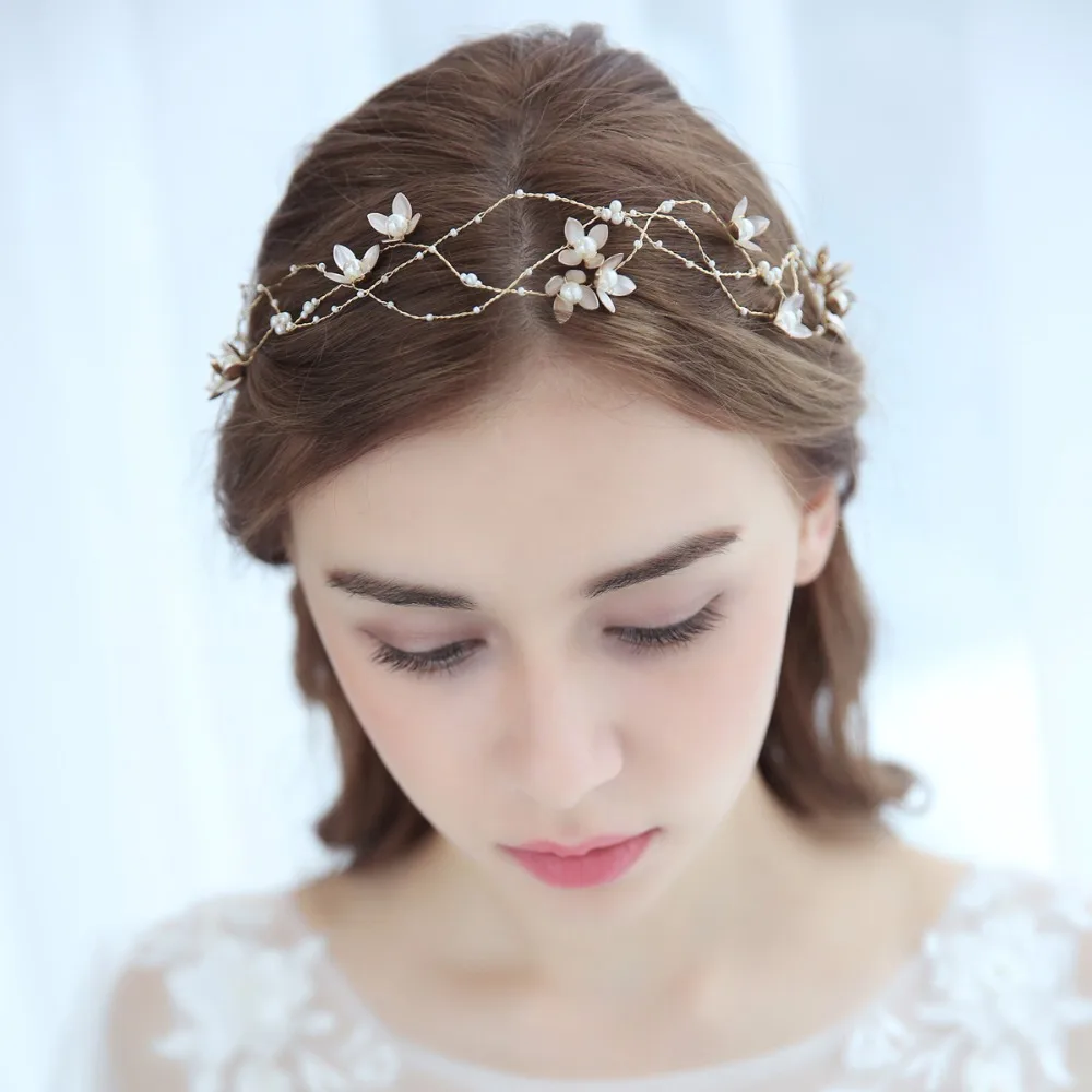 Simple Flower Bridal Hair Vine Headband Headmade Pearls Wedding Headpiece 2018 Women Accessories | Украшения и аксессуары