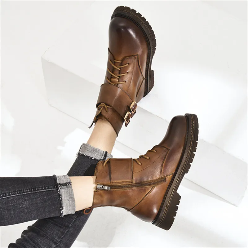 

New casual autumn winter hot leather round head women's boots classic retro fashion comfortable simple wild Women Martin boots