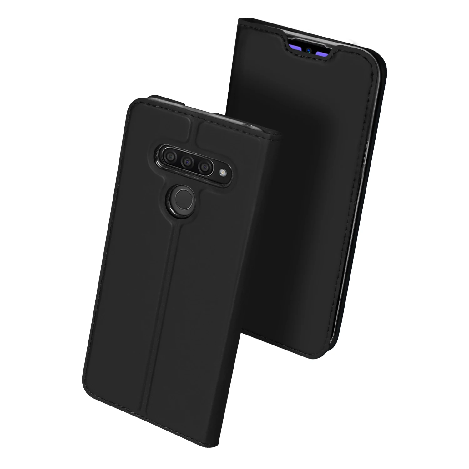 Роскошный чехол из искусственной кожи с защелкой для LG Q60 LMX525EAW K50 Чехол Ультра Тонкий Магнитный флип-чехол с футляр с отделением для карт Fundas - Цвет: Черный