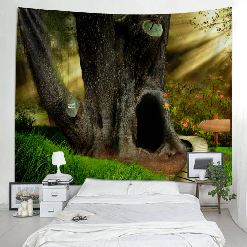 Гобелен Настенное подвесное постельное пляжное полотенце стол матерчатый Коврик для йоги дома Dec волшебный горный зеленый дерево прямоугольник большой размер