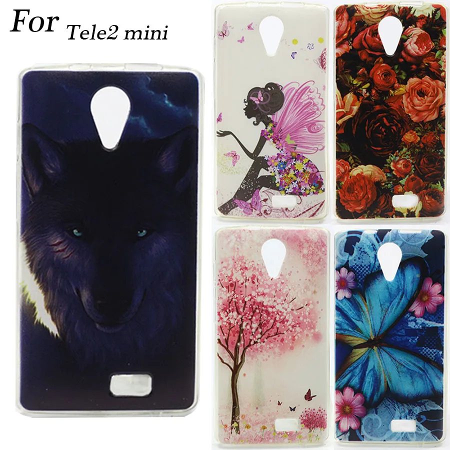 For Tele2 Mini Cases Soft Tpu Back Cover Phone Case 4.0 Inch Sheer Tiger Owl Wolf DIY Painted Bags | Мобильные телефоны и