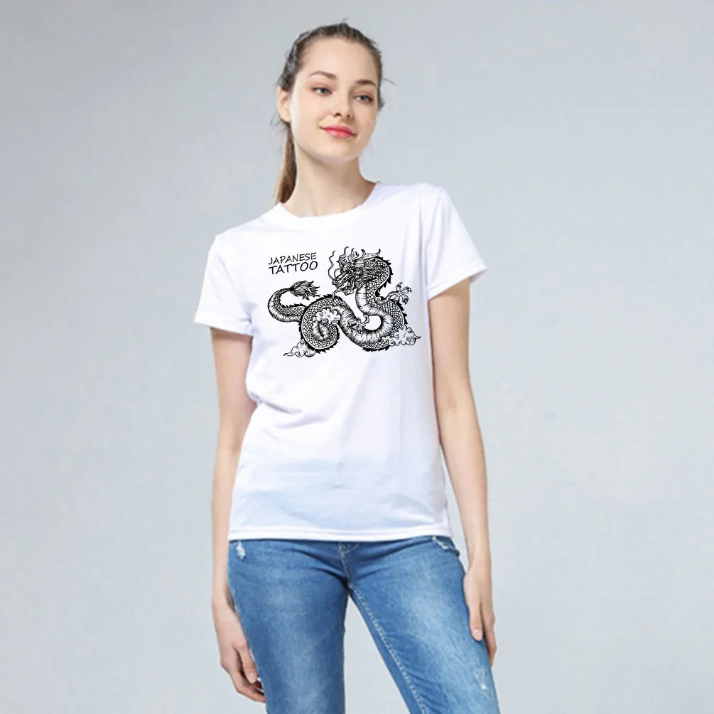 Женские футболки с принтом дракона и феникса Lychee футболка вырезом лодочкой