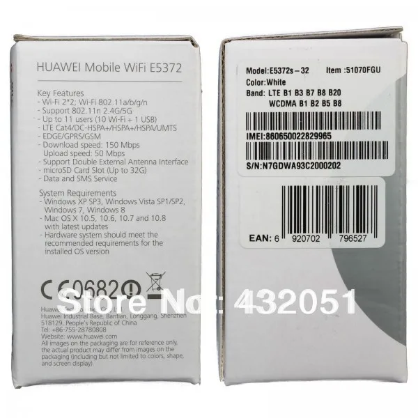 Huawei e5372s-32 4 г 150 Мбит/с LTE Cat карман для мобильного Wi-Fi Беспроводной Hotspot модем |