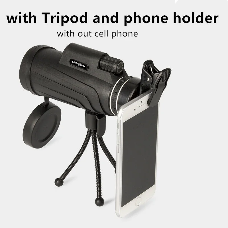 with Soft tripod 50X52 Монокуляр BAK4 Монокуляр телескоп HD Призма прицел с компасом телефон клип Штатив для активного отдыха - Цвет: with Soft tripod