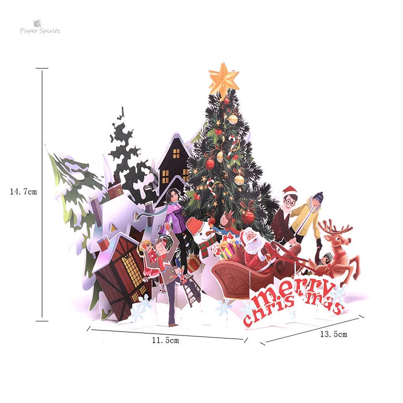 3D открытки с выдвижным изображением Рождества оригами бумажные лазерной резкой