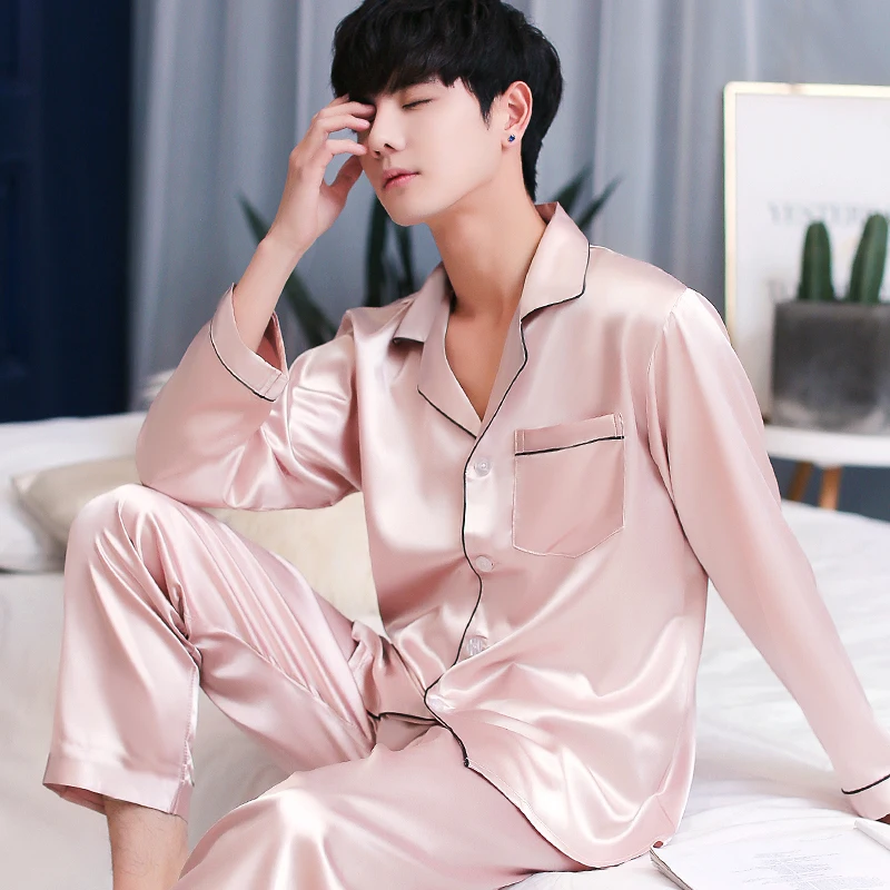 2019 Men Pajama Sets Long Sleeve Autumn Silk Sleepwear For Suit Pijama Man Summer Two-Piece Pyjama | Мужская одежда