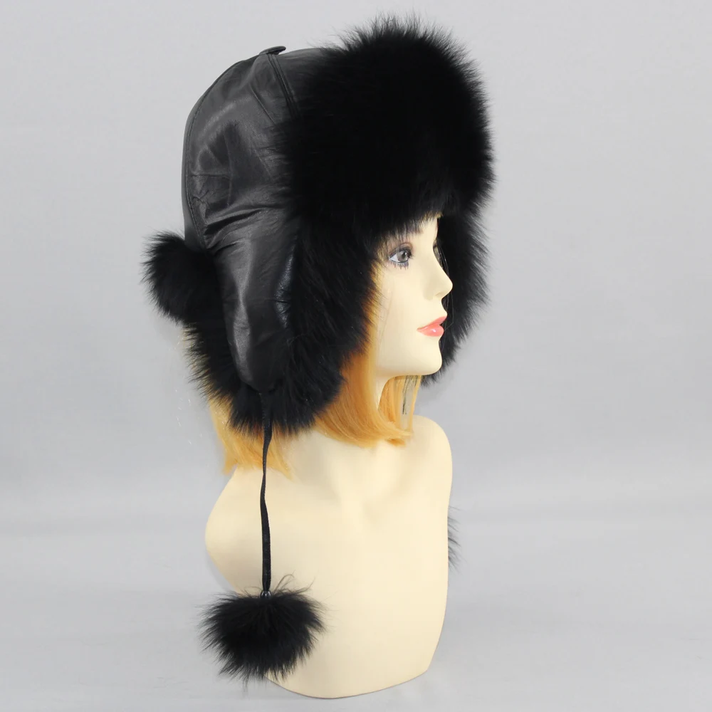 Hot Sale Natural Fox Fur Hat Women Thick Warm Real Fox Fur Cap Winter Fox Fur Bomber Hat Free Shipping