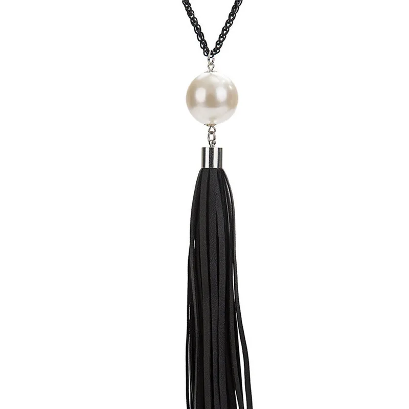 Новая мода большие искусственные прелестная жемчужная подвеска кожаная