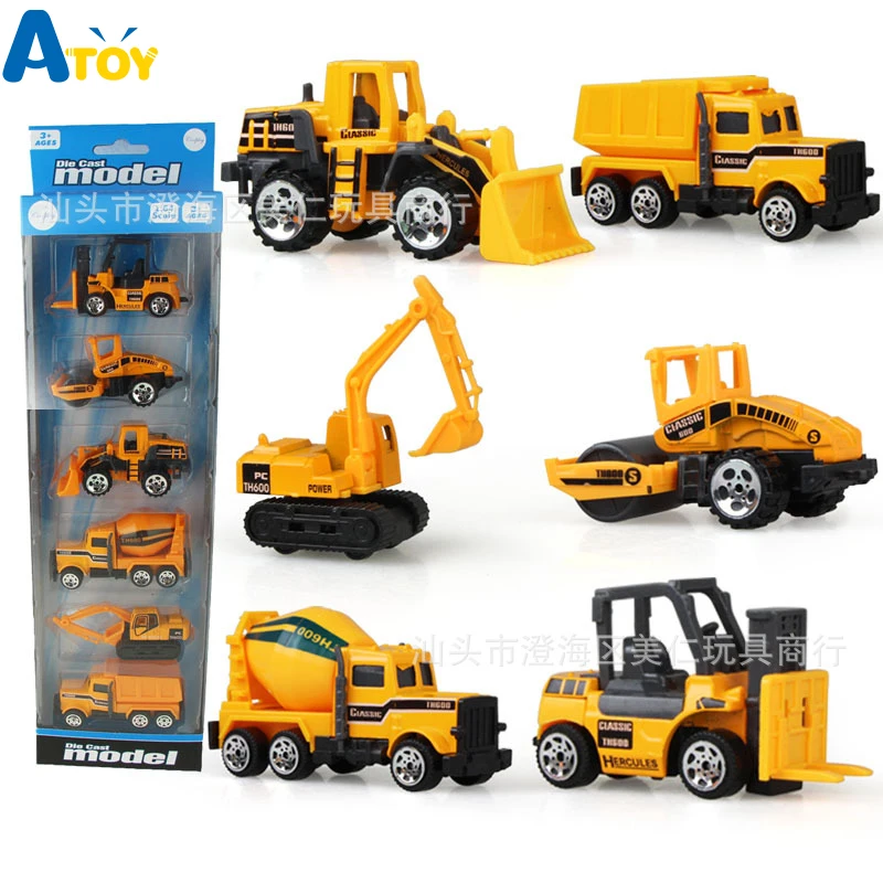

6PCS Alloy Mini Car Set Model Excavator Truck Police Firefighting Militray Vehicle Educational Car Toys For Kid Gift Present