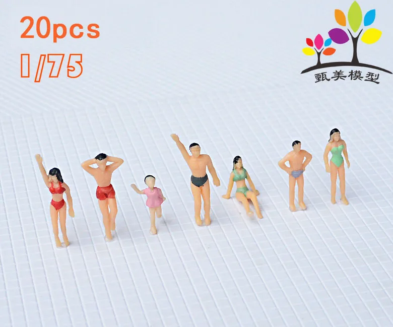 20 unids / Plastic Pack assortment 1: 75 models Painted Sea Beach swimming people figures model railway Landscape Design Toys |