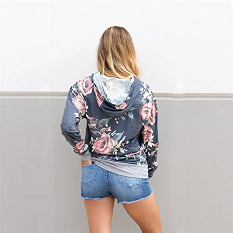 Женские толстовки с капюшоном осень 2017 модные пуловеры цветочным принтом
