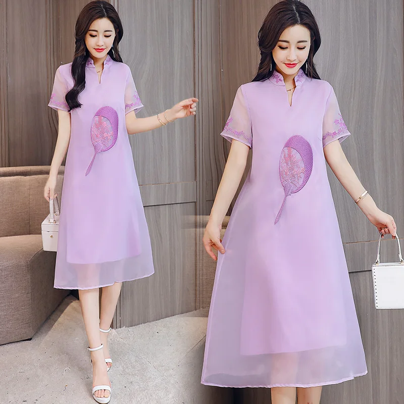 Взлетно-посадочной полосы китайский cheongsam шелковые свободные платья элегантные