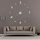 Большие настенные 3d-часы, большие, бескаркасные, Современный домашний декор, кошка, большие часы, зеркало для спальни, гостиной, котята, Настенный декор