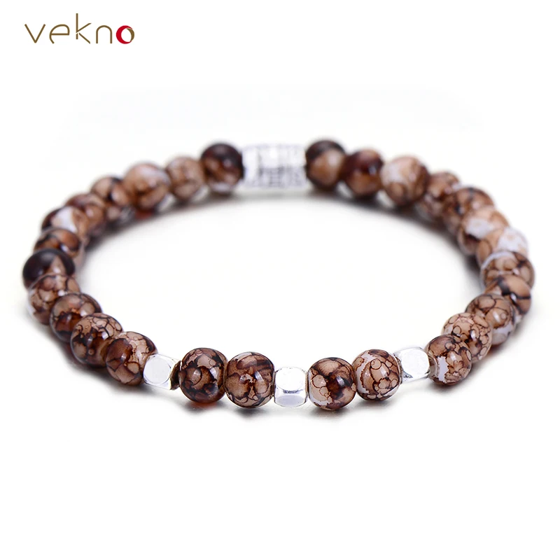 VEKNO 6 мм многоцветные эластичные бусины из натуральной лавы мужской браслет