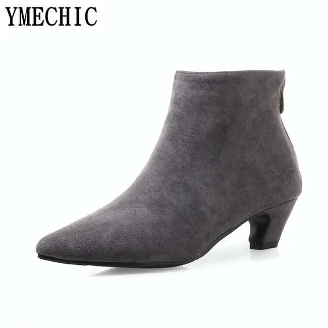 Женские Модные ботильоны YMECHIC на среднем каблуке женские ботинки из флока с