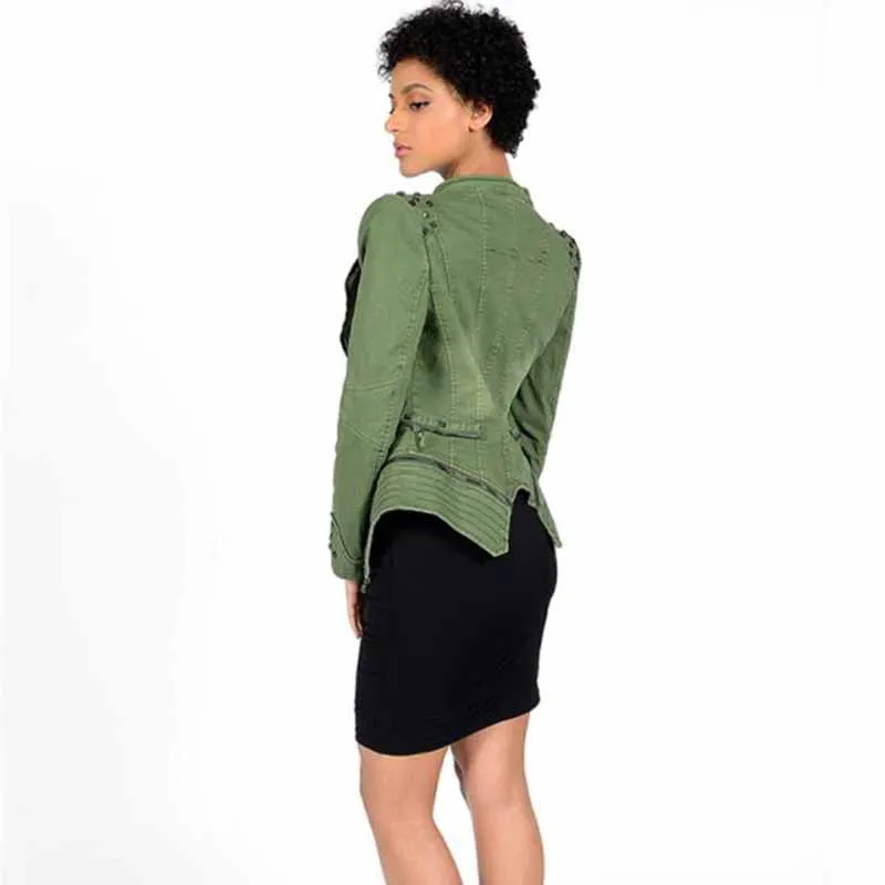 Женская джинсовая куртка на молнии с заклепками облегающая мотоциклетная