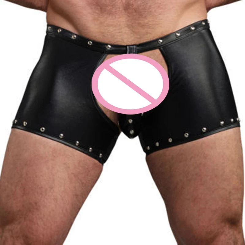 Панковские готические сексуальные шорты из ПВХ мужские черные Wetlook трусики