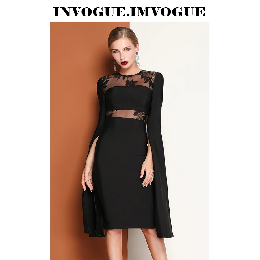 INVOGUE. Женское кружевное Платье До Колена ivogue черное облегающее платье с круглым