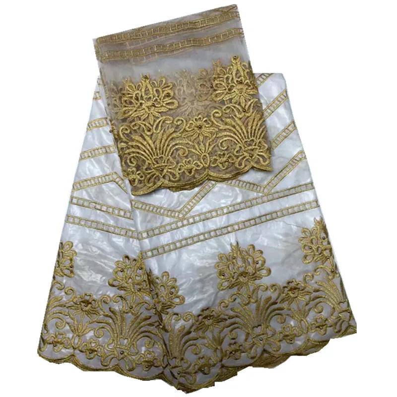 African lace fabric Embroidered Tulle Lace For Nigerian Bazin Riche Fabric Sewing Dress in white WKS50-45 | Дом и сад