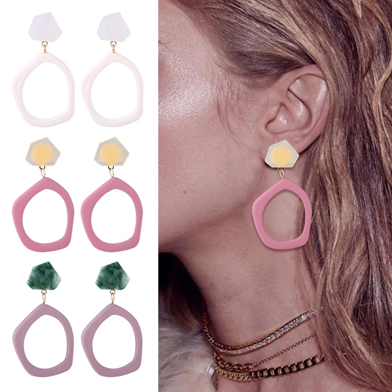 

HOCOLE 3 New Sweet Irregular Acrylic Earring For Women Fashion Long Drop Dangle Earrings Stone Korean Jewelry Pendientes 2019