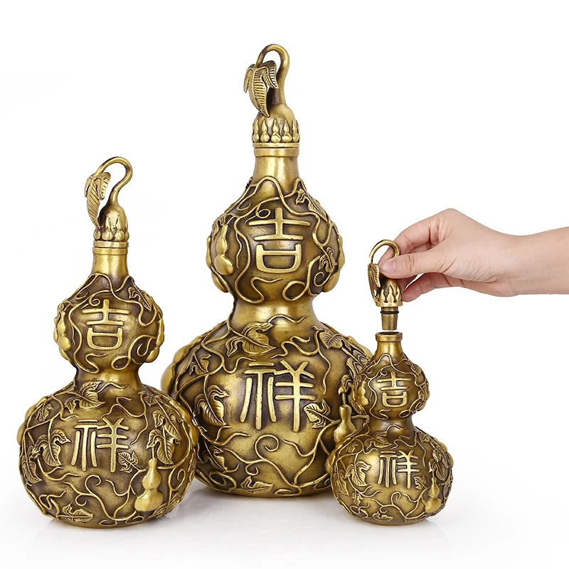 Меди искусства благоприятный тыква виноградные листья Домашнего Интерьера Шуй