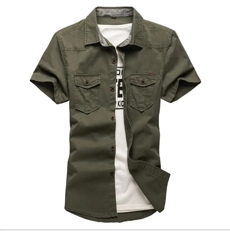 Men Military Shirt Men's Cargo Tactical Shirts 100% Cotton Short Sleeve Work Safari Style Shirt Chemise Size 5XL
