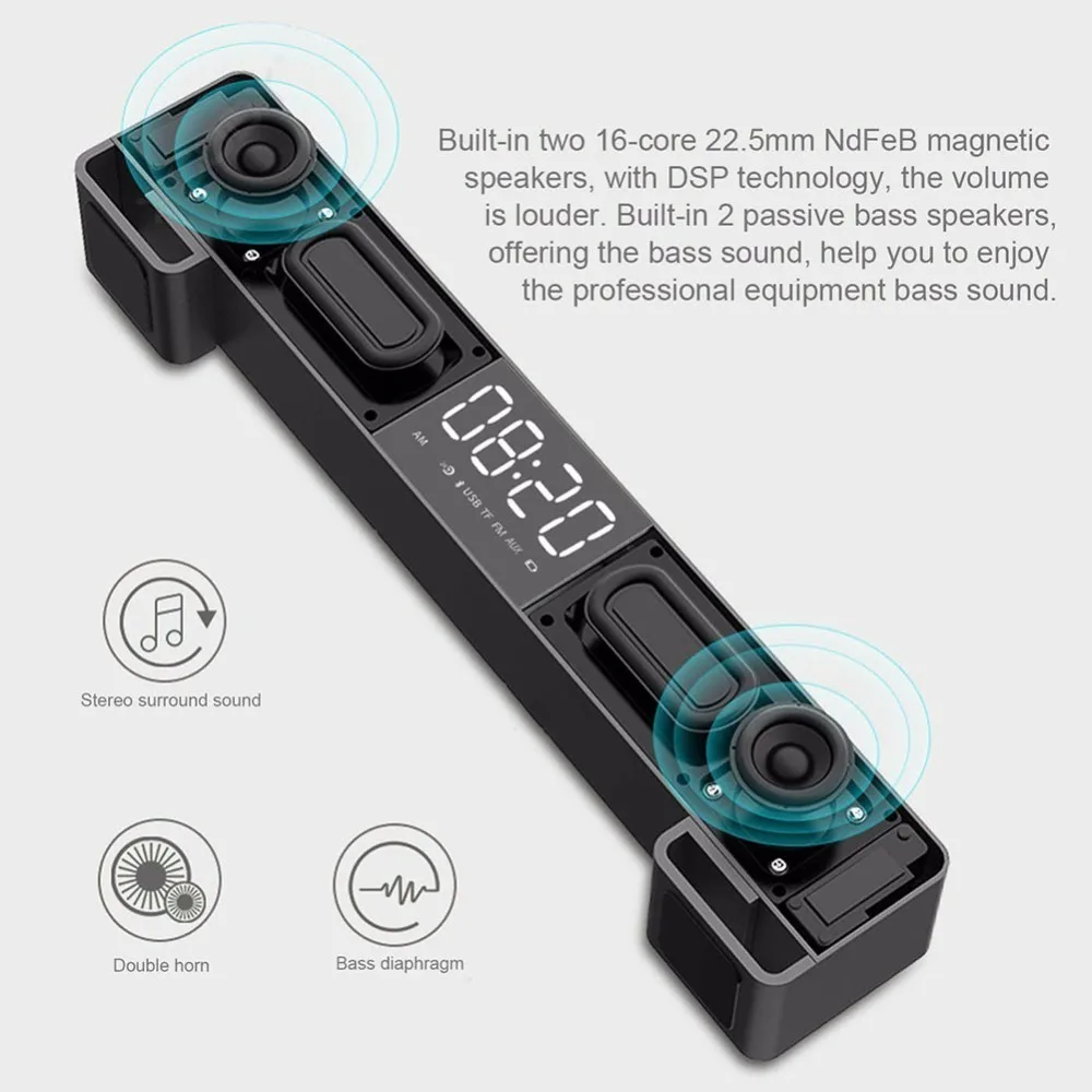 SMALODY Bluetooth звук динамик в виде бруска двойной громко Динамик будильник громкой