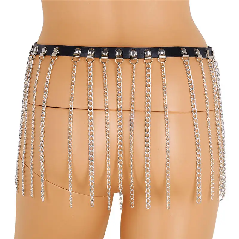 Женский модный пояс цепь TiaoBug регулируемый из искусственной кожи в стиле панк с