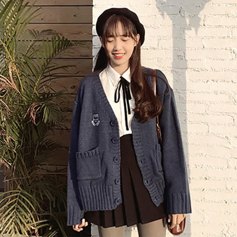 2020 New Autumn Women College wind knit cardigan coat Female Long sleeve Leisure loose V-neck Embroidered short jacket cc460 |