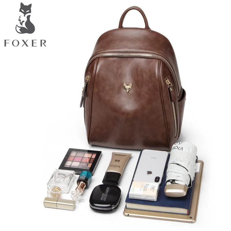 FOXER новая кожаная сумка простая дикая дорожная сумка первый слой кожаный маленький женский рюкзак