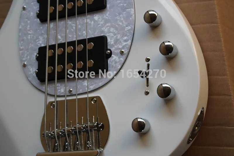 Бесплатная Доставка Оптовая Белый Music Man 5 Strings Электрический Бас-гитара с