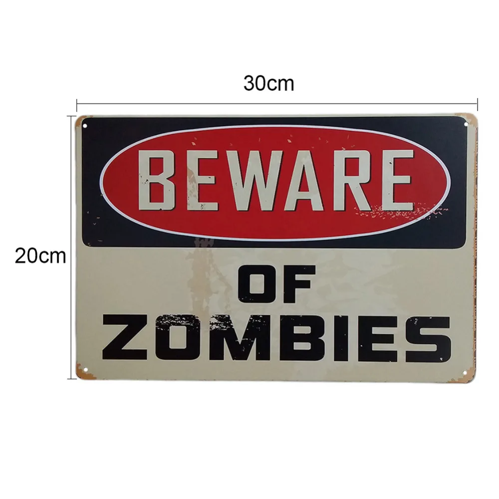 Винтажный жестяной ретро знак металлический остерегайтесь зомби бар паб