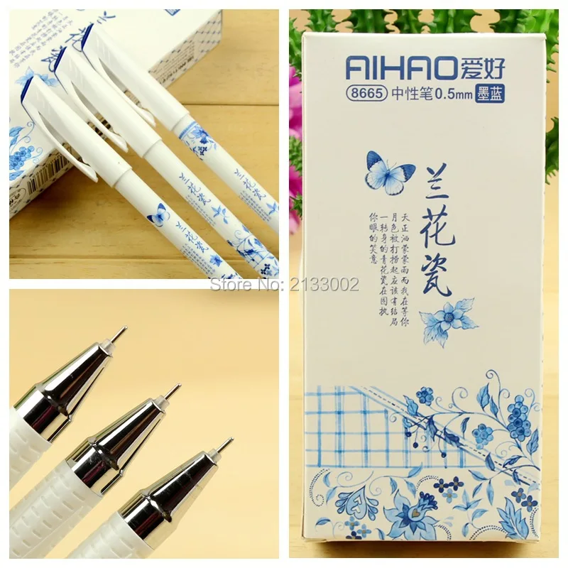 Винтажная гелевая ручка в китайском ретро стиле сине белая фарфоровая