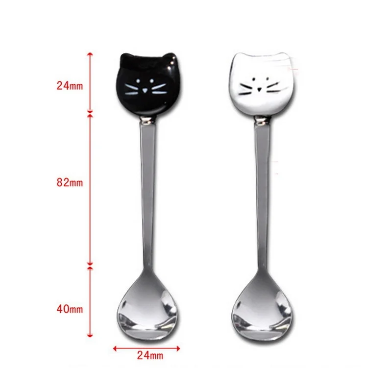 

1Pc Lovely Cat Metal Tea Spoons Cartoon Animals Spoon for Coffee White Black Cat Head Afternoon Tea Dessert Ice Cream Spoons