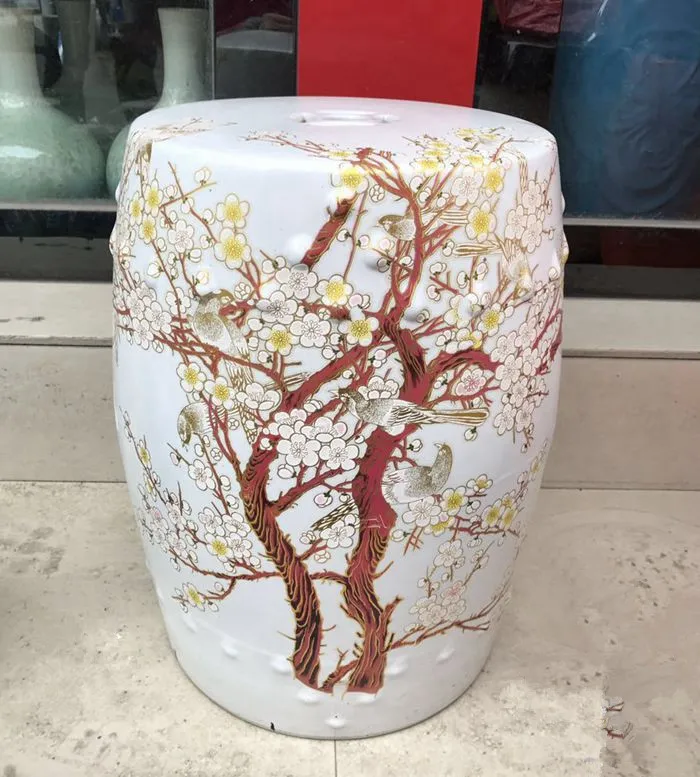 Садовый фарфоровый табурет с цветком сливы Цзиндэчжэнь для туалета и душа ванной
