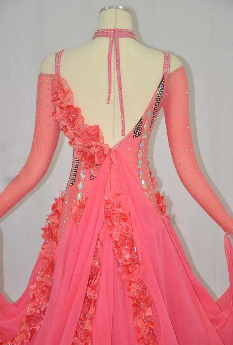 Ballroom Competition Dance Dresses Adult High Quality Long Sleeve Sexy Pink Dancing Dress Women Standard Skirt | Тематическая
