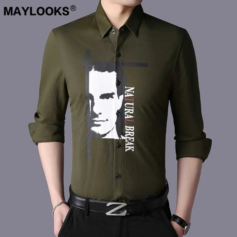 Maylooks Мужская рубашка с длинными рукавами 2018 Осенняя Новая модная принтом