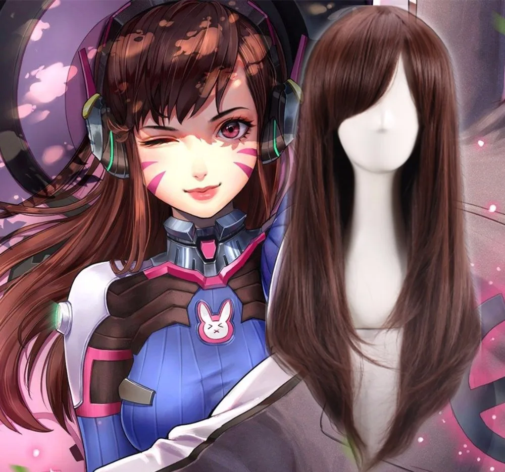 Парик для косплея OW D.Va Hana Song Длинные прямые коричневые волосы | Тематическая