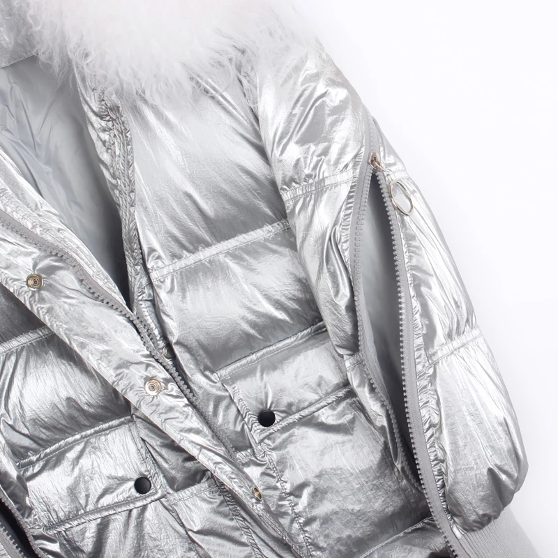 

Schinteon Women Winter Down Jacket Real Fur Outwear with Detachable 100% Genuine Mongolian Fur Fashion Loose Over Size Garment