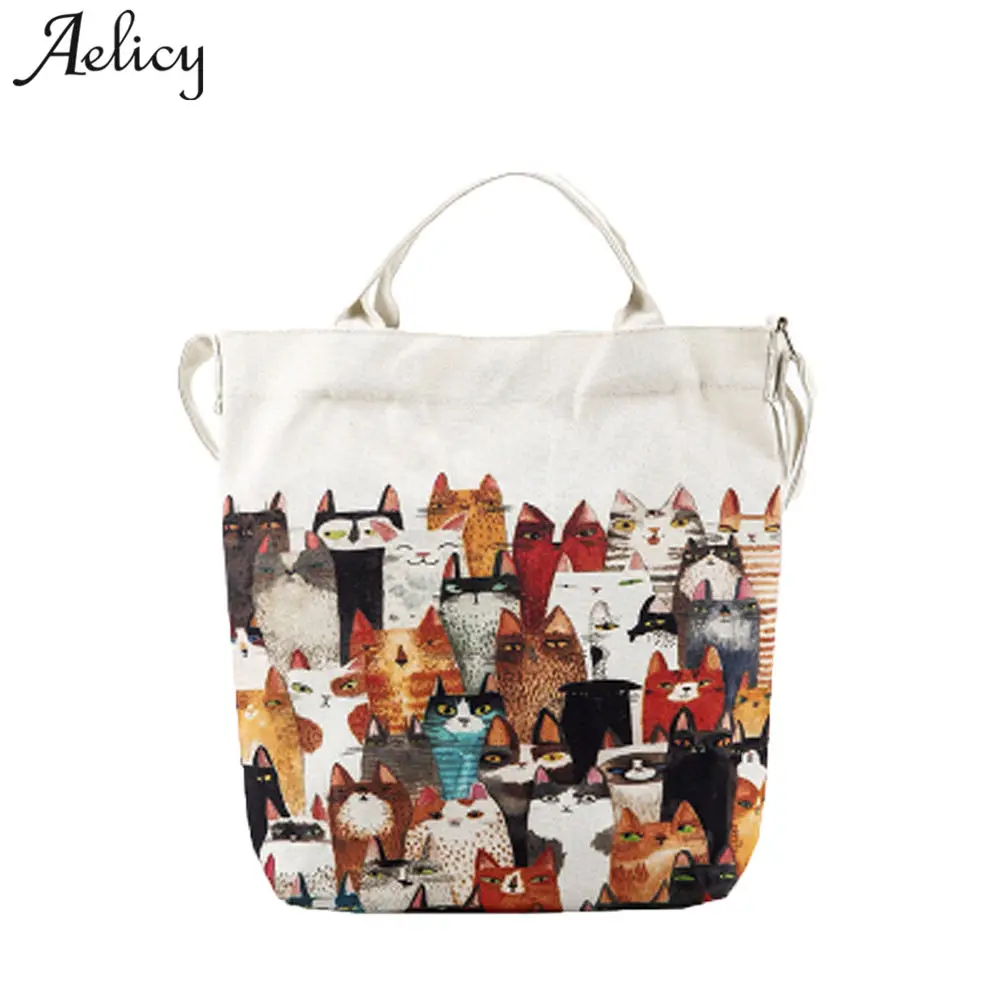 Женская Холщовая Сумка Aelicy Повседневная пляжная сумка через плечо с принтом