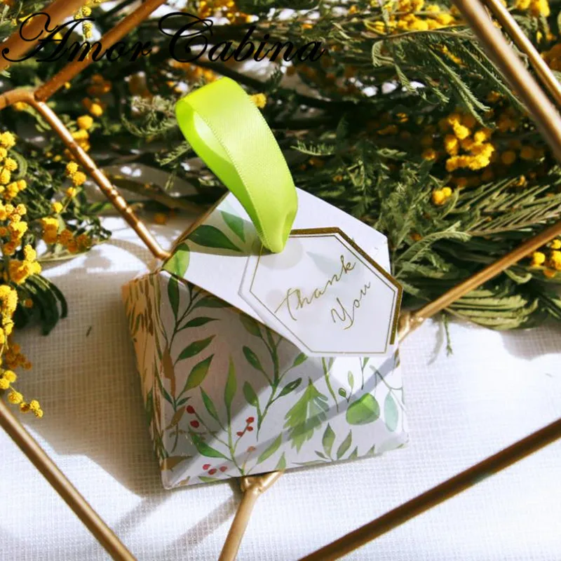 Коробка для конфет в виде зеленых листьев форме алмазов свадебные сувениры и