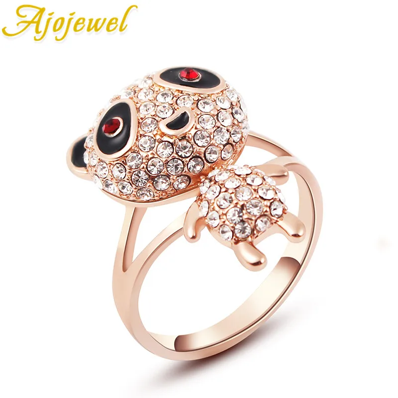 

Ajojewel Size 6.5--8--9 Cute Panda New Fashion Animal Ring For Women Full Stone Rose Color Classic Jewelry 2018 New Style