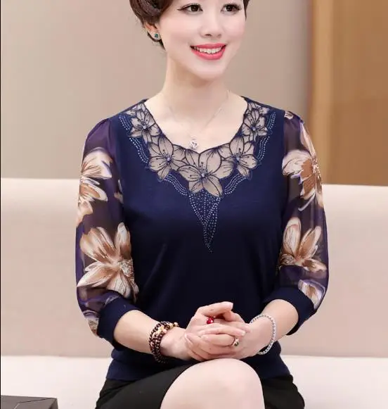 Женская кружевная блузка прозрачная с коротким рукавом и цветочным принтом