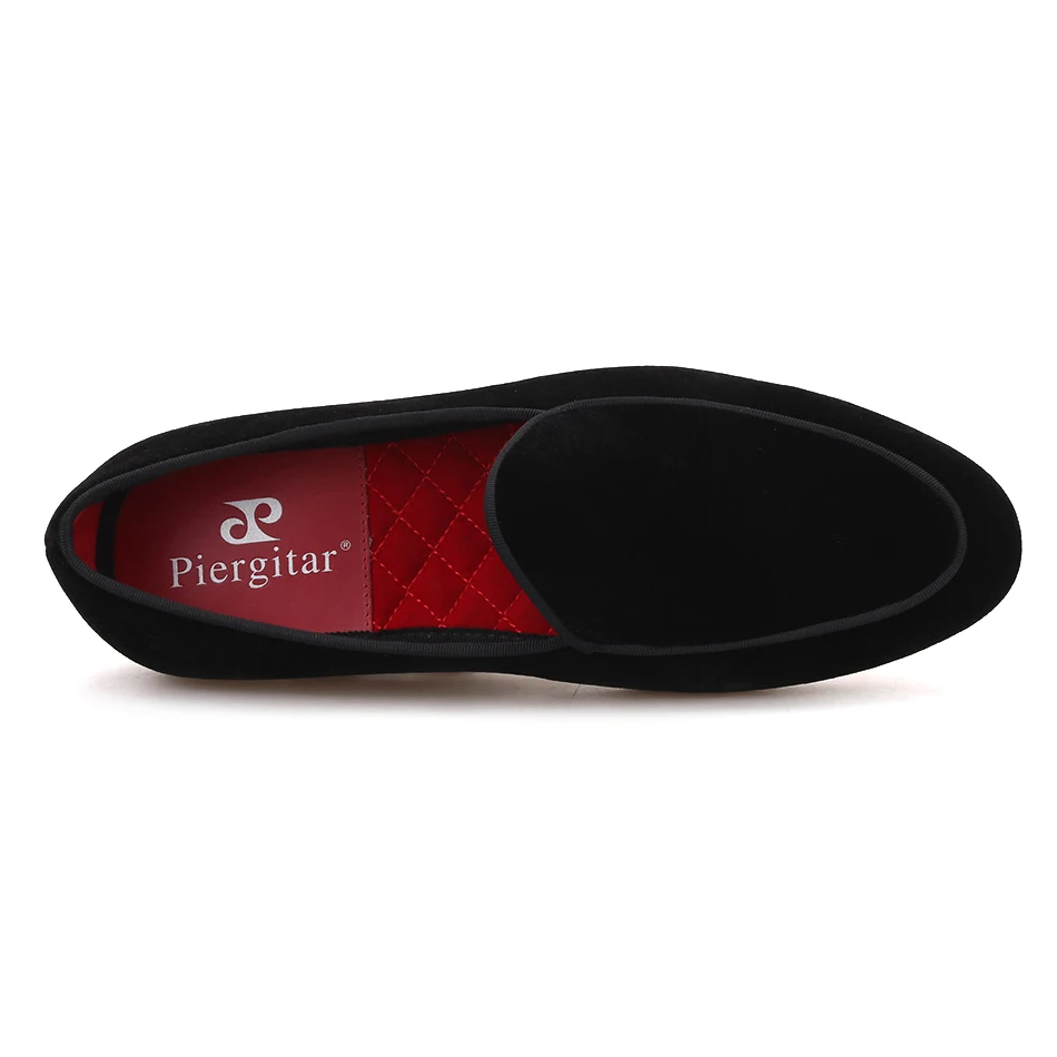 Piergitar brand 2019 Handmade Black colors men velvet shoes Fashion party and wedding men's loafers plus size smoking slippers | Обувь