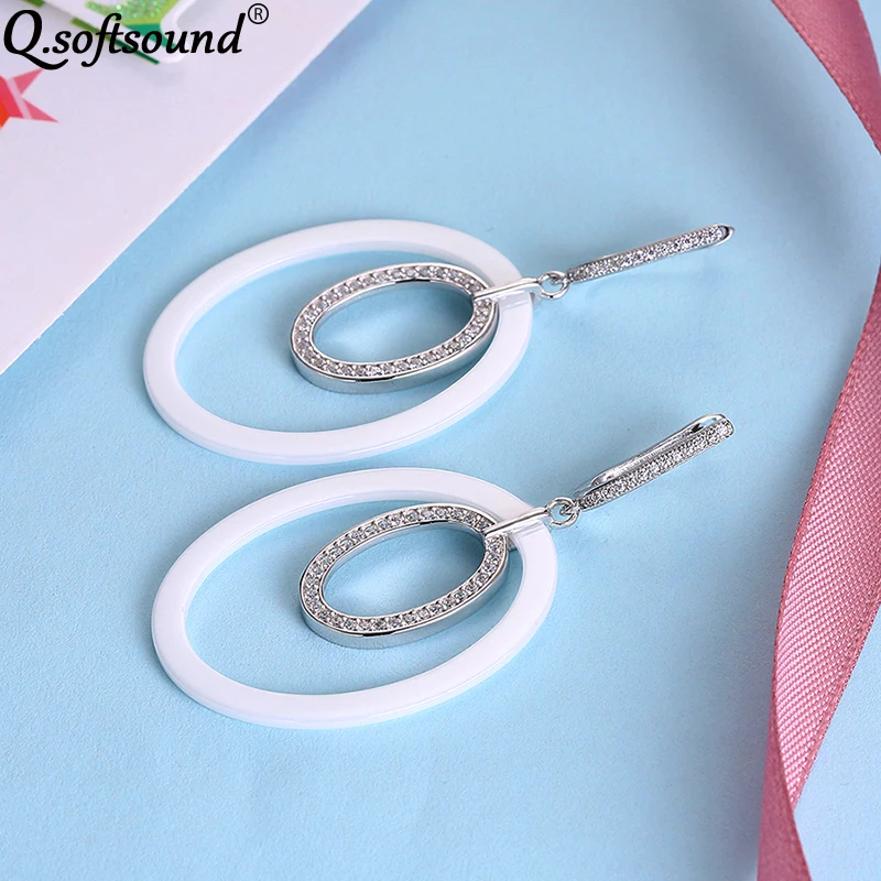 Женские серьги капельки с двойным овальным дизайном из шелковой керамики