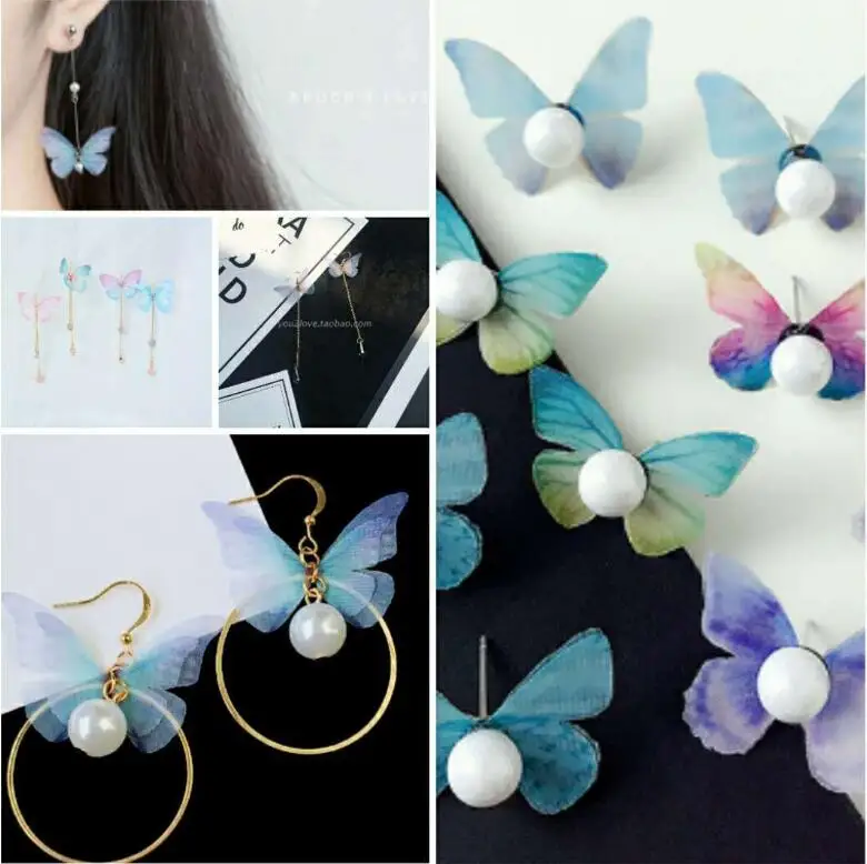 XCDIY 100pcs Transparent Gauze Yarn Butterfly cloth butterfly Charm Pendant DIY Earring accessories Jewelry Finding | Украшения и
